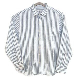 Tommy Bahama Shirt Mens Medium Blue Linen‎ Blend Long Sleeve Striped Button Down